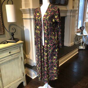 LulaRoe Size M Sarah Cardigan Black Gold and Red Boho Style